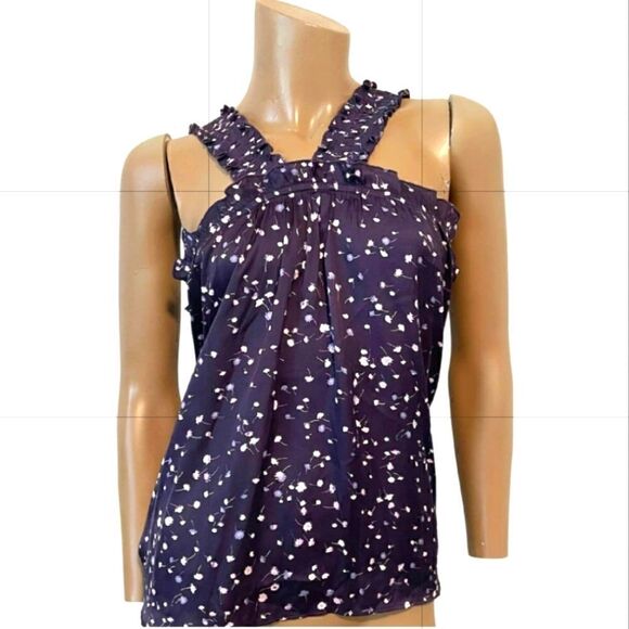 EC EXPRESS FLORAL FLOWY TANK WITH ELASTIC RUFFLES SZ.M - Picture 1 of 4